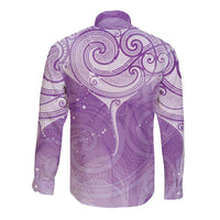 Epilepsy Awareness Maori Aotearoa Long Sleeve Button Shirt Manta Ray - Purple Glaze LT7 - Polynesian Pride