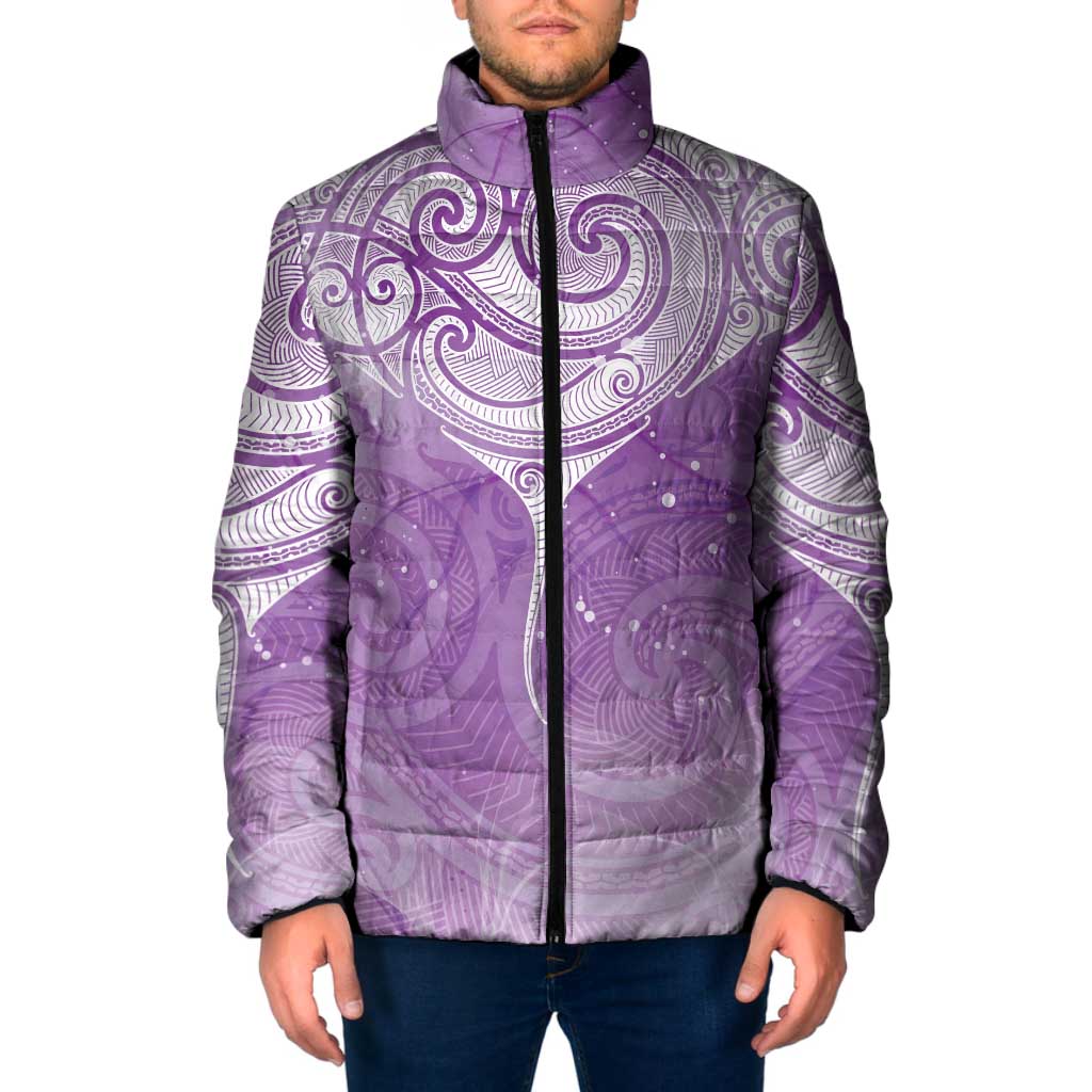Epilepsy Awareness Maori Aotearoa Padded Jacket Manta Ray - Purple Glaze LT7 Men Purple - Polynesian Pride