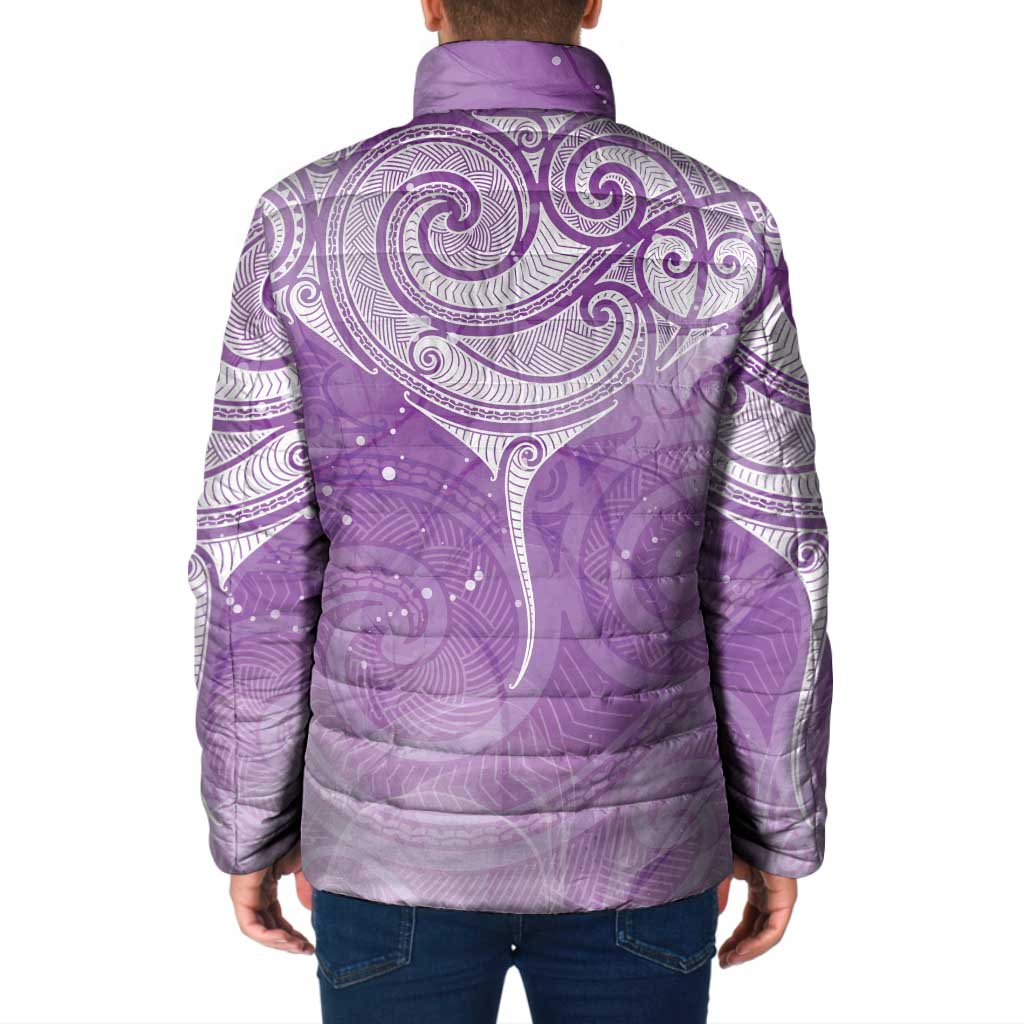 Epilepsy Awareness Maori Aotearoa Padded Jacket Manta Ray - Purple Glaze LT7 - Polynesian Pride