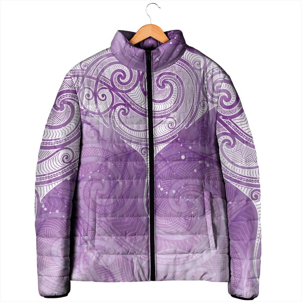 Epilepsy Awareness Maori Aotearoa Padded Jacket Manta Ray - Purple Glaze LT7 - Polynesian Pride