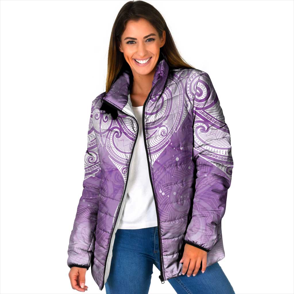 Epilepsy Awareness Maori Aotearoa Padded Jacket Manta Ray - Purple Glaze LT7 Women Purple - Polynesian Pride