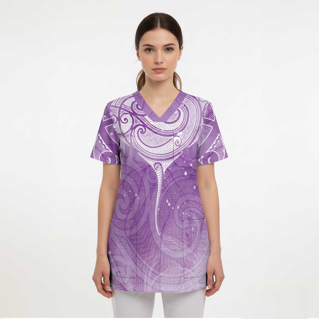 Epilepsy Awareness Maori Aotearoa Scrub Top Manta Ray - Purple Glaze LT7 - Polynesian Pride