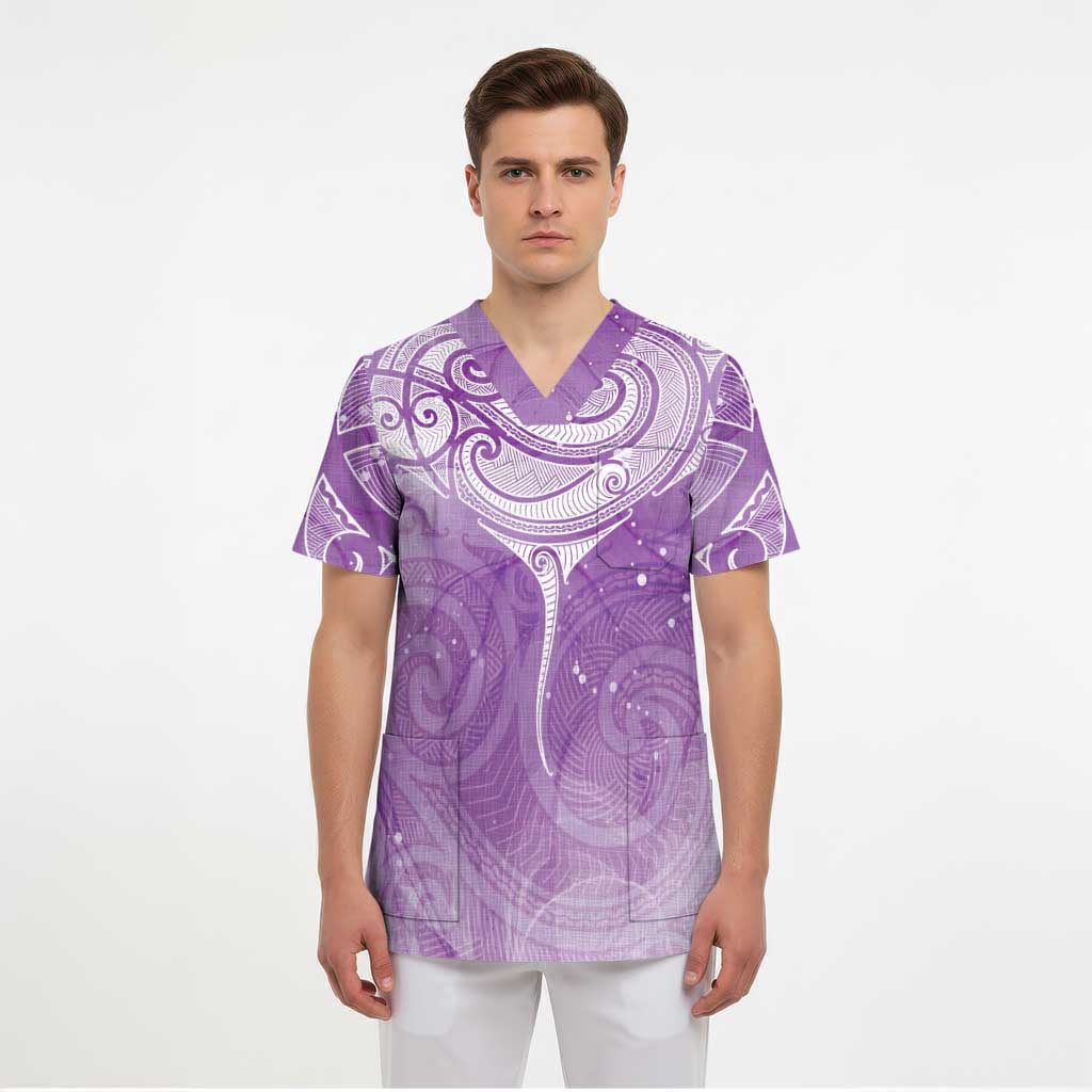 Epilepsy Awareness Maori Aotearoa Scrub Top Manta Ray - Purple Glaze LT7 - Polynesian Pride