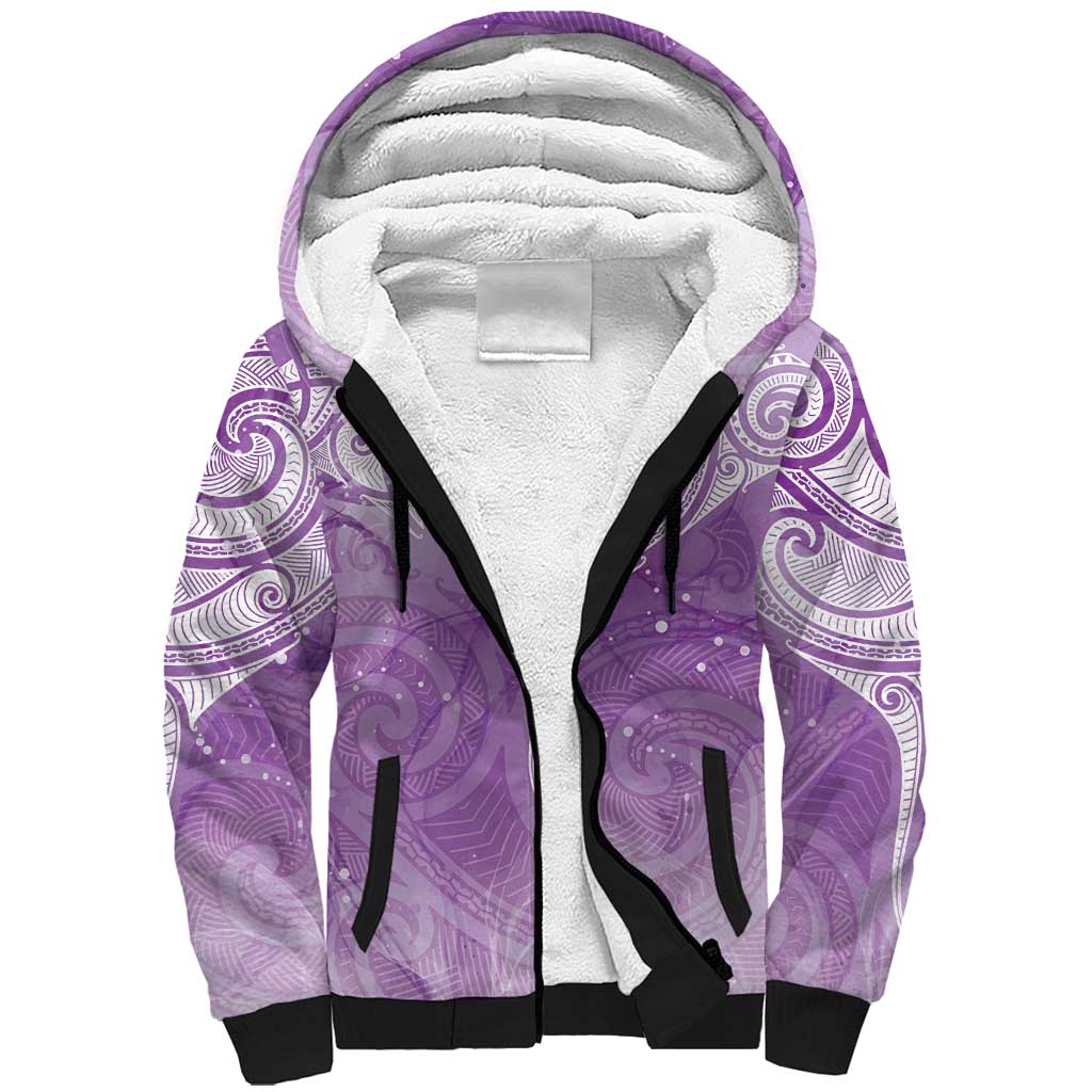 Epilepsy Awareness Maori Aotearoa Sherpa Hoodie Manta Ray - Purple Glaze LT7 Unisex Purple - Polynesian Pride