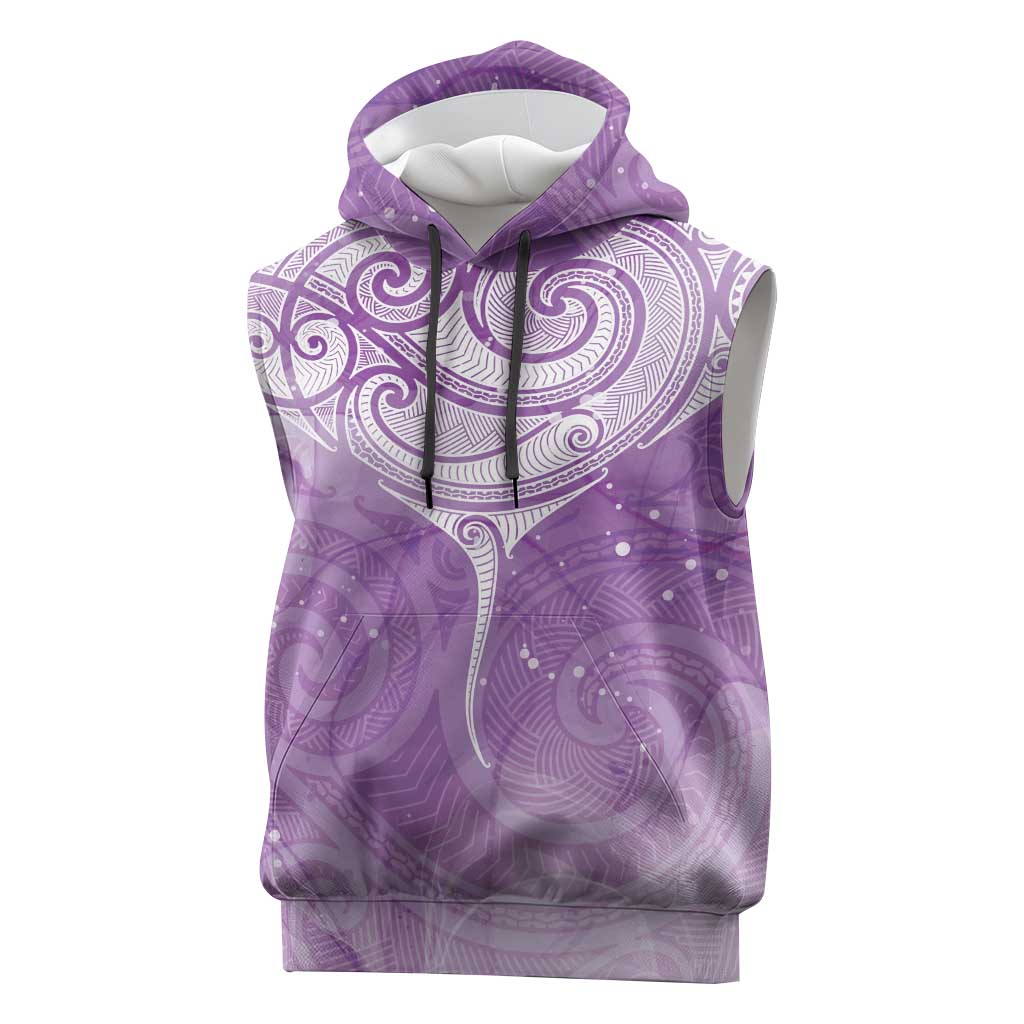 Epilepsy Awareness Maori Aotearoa Sleeveless Hoodie Manta Ray - Purple Glaze LT7 Purple - Polynesian Pride