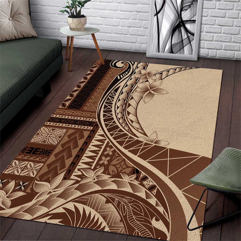 Samoa Siapo Mamanu Area Rug Plumeria Mocha Motifs LT7 Mocha - Polynesian Pride