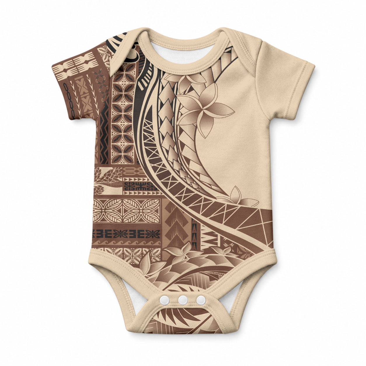Samoa Siapo Mamanu Baby Onesie Plumeria Mocha Motifs