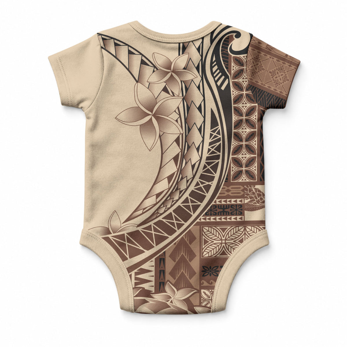 Samoa Siapo Mamanu Baby Onesie Plumeria Mocha Motifs LT7 - Polynesian Pride