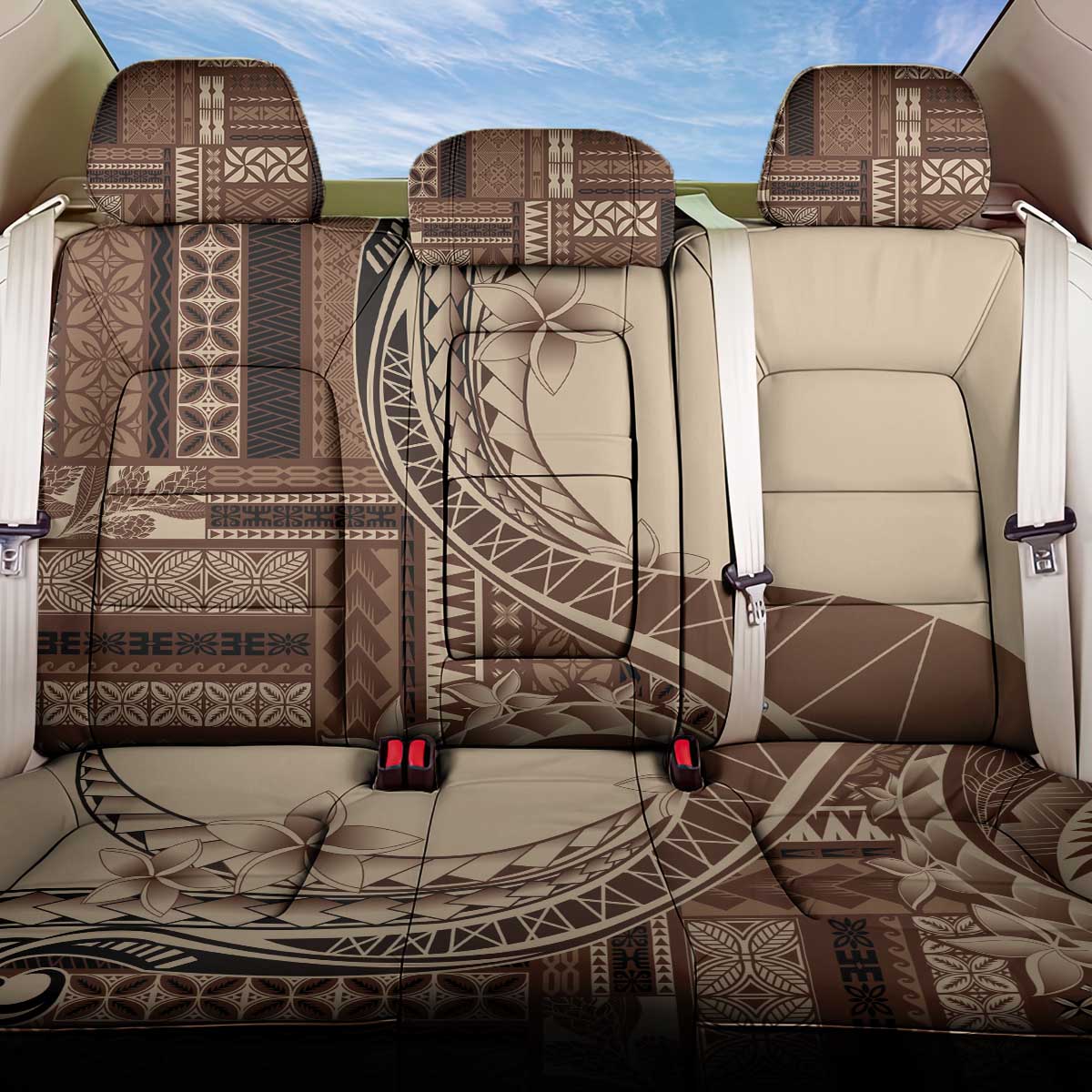 Samoa Siapo Mamanu Back Car Seat Cover Plumeria Mocha Motifs LT7 One Size Mocha - Polynesian Pride