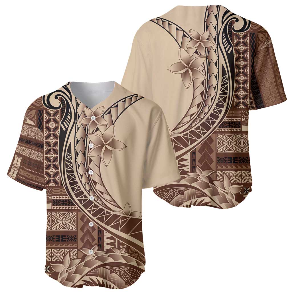 Samoa Siapo Mamanu Baseball Jersey Plumeria Mocha Motifs LT7 - Polynesian Pride