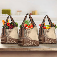 Samoa Siapo Mamanu Grocery Bag Plumeria Mocha Motifs LT7 3-pack One Size Mocha - Polynesian Pride