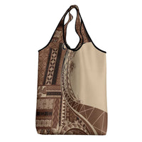 Samoa Siapo Mamanu Grocery Bag Plumeria Mocha Motifs LT7 - Polynesian Pride