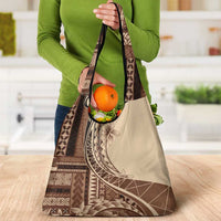 Samoa Siapo Mamanu Grocery Bag Plumeria Mocha Motifs LT7 - Polynesian Pride