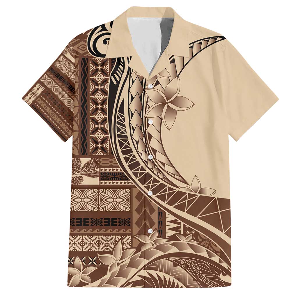 Samoa Siapo Mamanu Hawaiian Shirt Plumeria Mocha Motifs LT7 Mocha - Polynesian Pride