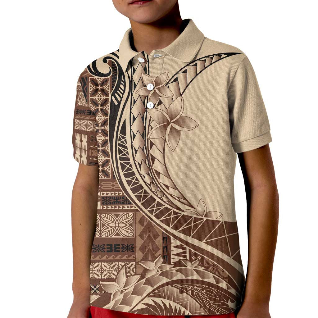 Samoa Siapo Mamanu Kid Polo Shirt Plumeria Mocha Motifs LT7 Kid Mocha - Polynesian Pride