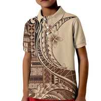 Samoa Siapo Mamanu Kid Polo Shirt Plumeria Mocha Motifs LT7 Kid Mocha - Polynesian Pride