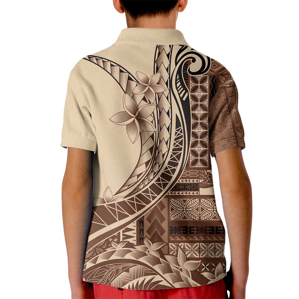 Samoa Siapo Mamanu Kid Polo Shirt Plumeria Mocha Motifs LT7 - Polynesian Pride
