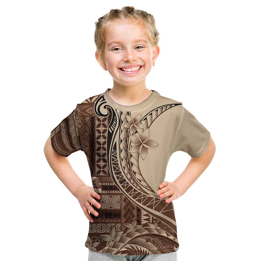 Samoa Siapo Mamanu Kid T Shirt Plumeria Mocha Motifs LT7 Mocha - Polynesian Pride