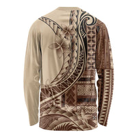 Samoa Siapo Mamanu Long Sleeve Shirt Plumeria Mocha Motifs LT7 - Polynesian Pride