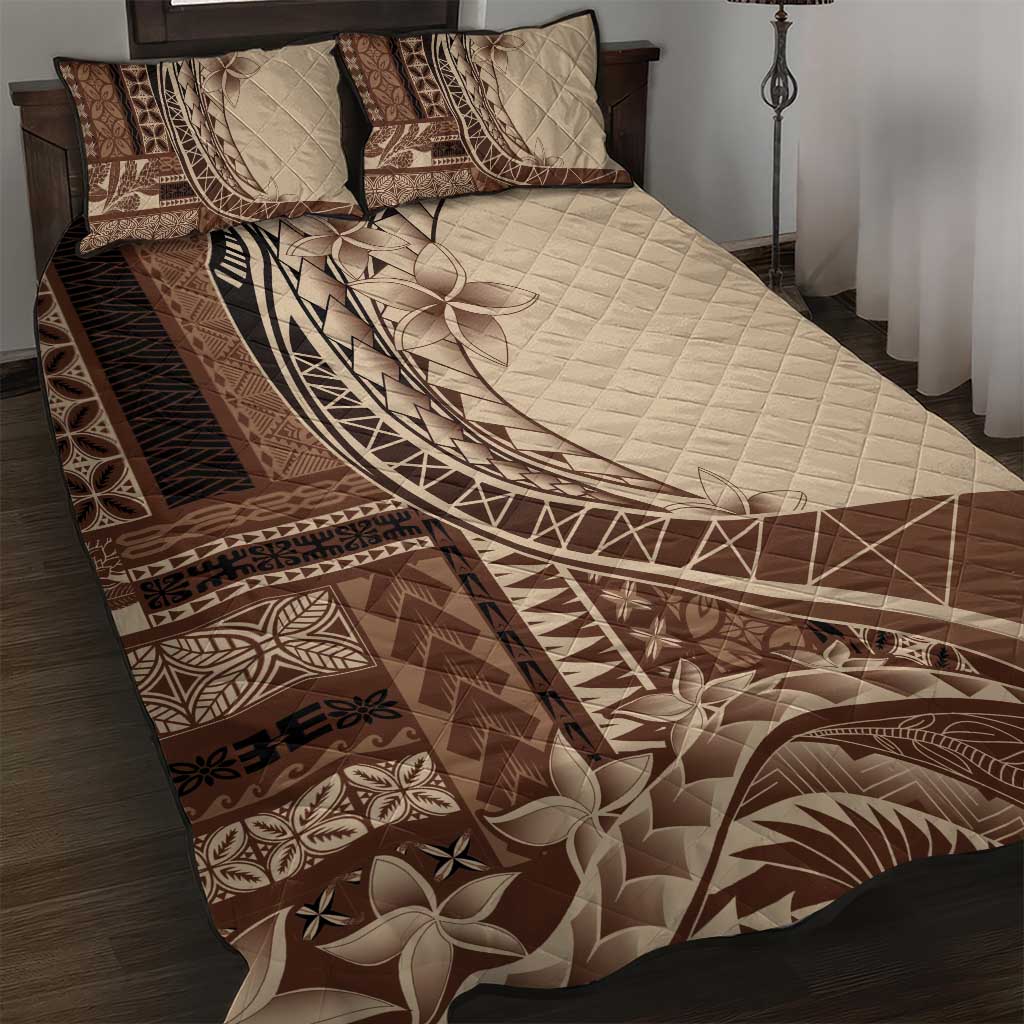 Samoa Siapo Mamanu Quilt Bed Set Plumeria Mocha Motifs LT7 Mocha - Polynesian Pride