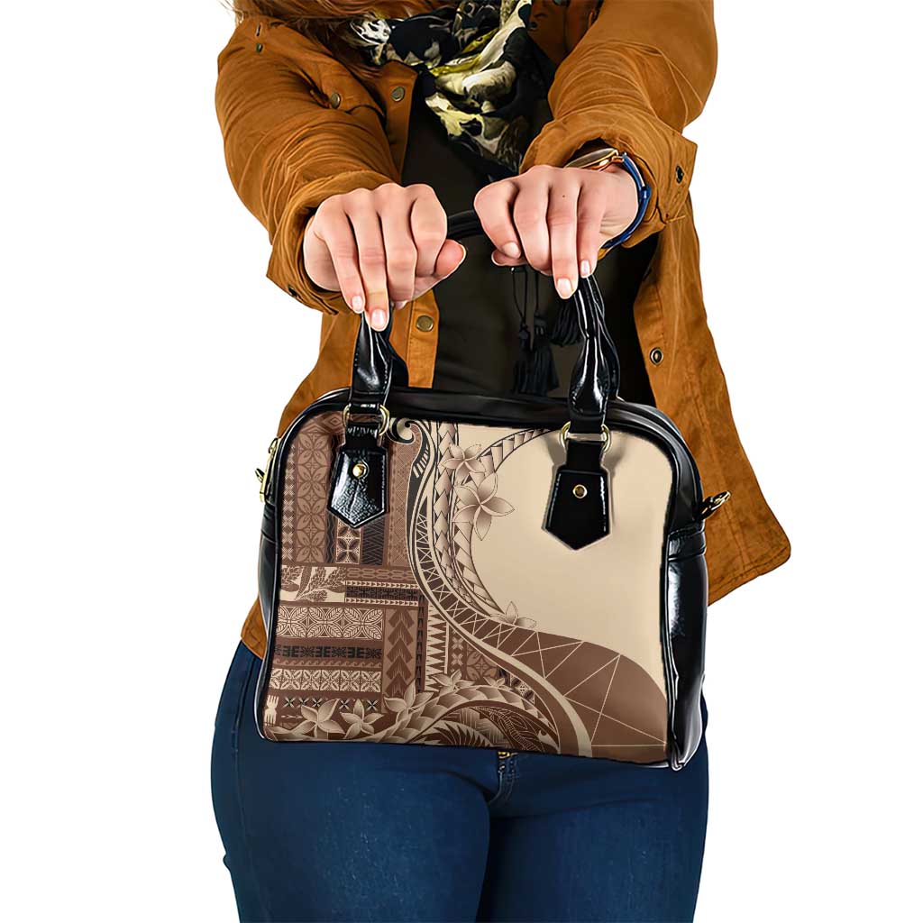 Samoa Siapo Mamanu Shoulder Handbag Plumeria Mocha Motifs LT7 One Size Mocha - Polynesian Pride