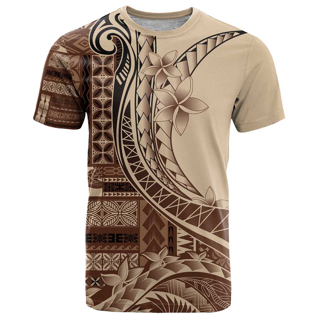 Samoa Siapo Mamanu T Shirt Plumeria Mocha Motifs LT7 Mocha - Polynesian Pride