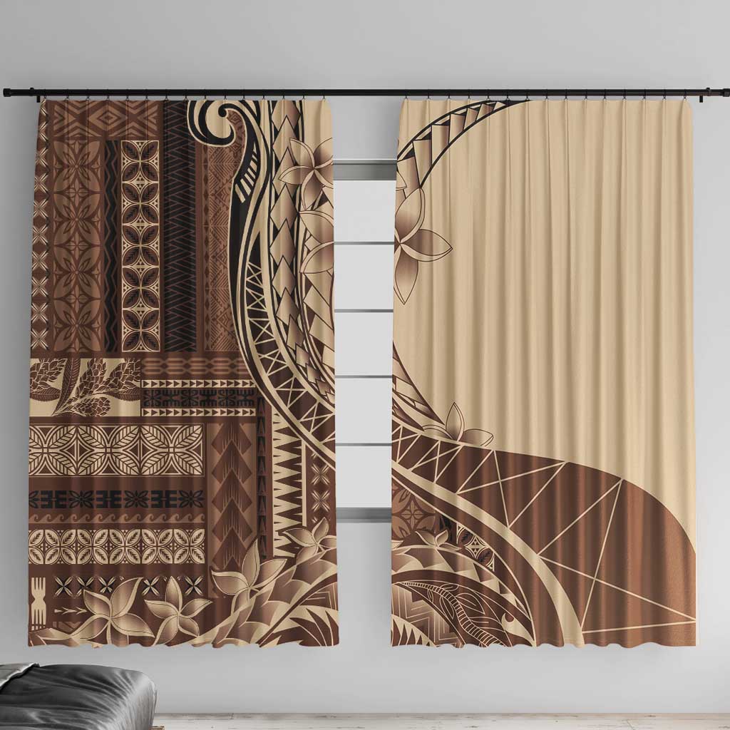 Samoa Siapo Mamanu Window Curtain Plumeria Mocha Motifs LT7 With Hooks Mocha - Polynesian Pride