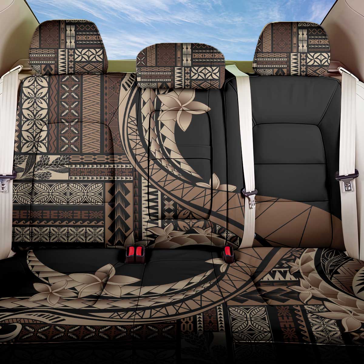 Samoa Siapo Mamanu Back Car Seat Cover Plumeria Black Motifs LT7 One Size Black - Polynesian Pride