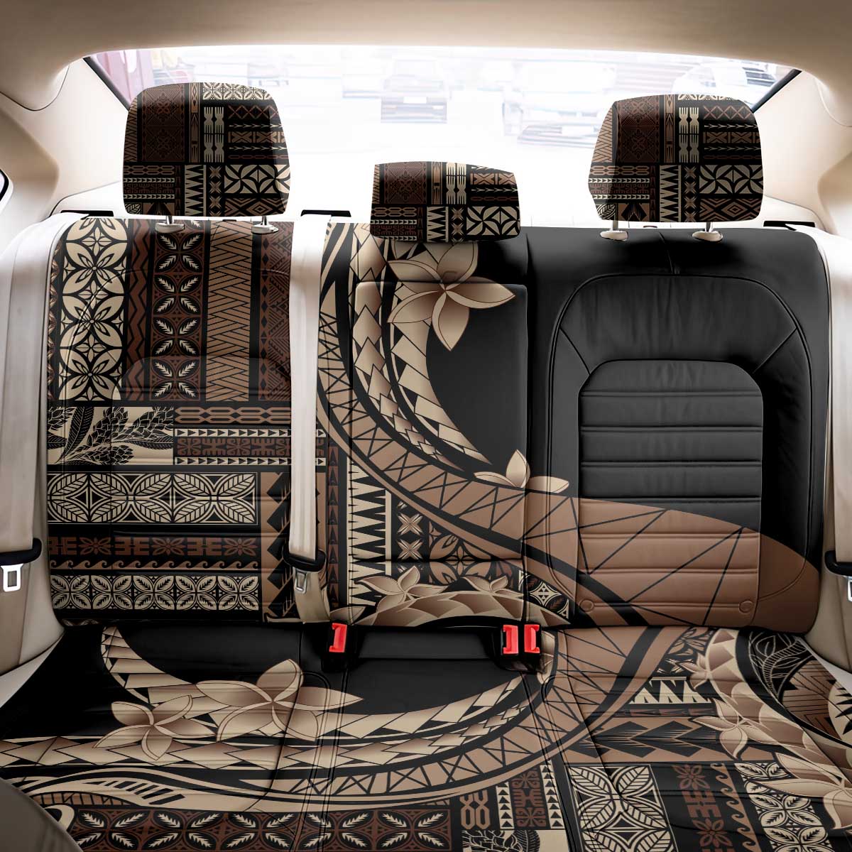Samoa Siapo Mamanu Back Car Seat Cover Plumeria Black Motifs LT7 - Polynesian Pride