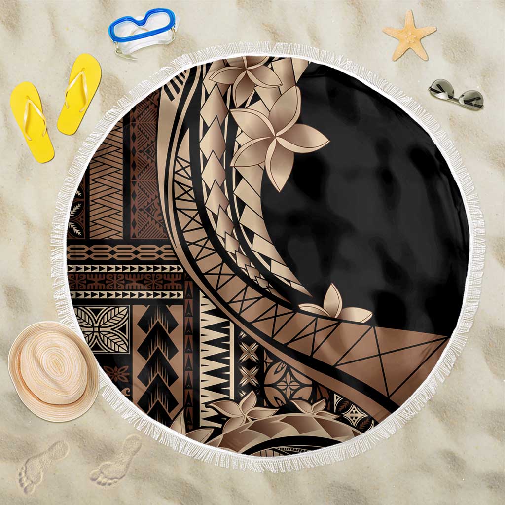 Samoa Siapo Mamanu Beach Blanket Plumeria Black Motifs LT7 One Size 150cm Black - Polynesian Pride