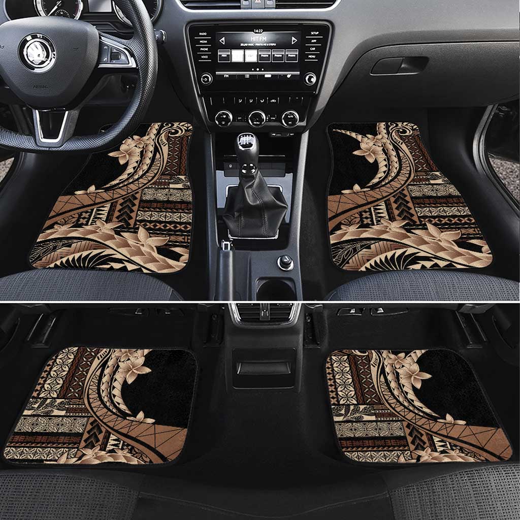Samoa Siapo Mamanu Car Mats Plumeria Black Motifs LT7 Set 4pcs Black - Polynesian Pride