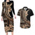 Samoa Siapo Mamanu Couples Matching Long Sleeve Bodycon Dress and Hawaiian Shirt Plumeria Black Motifs