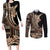 Samoa Siapo Mamanu Couples Matching Long Sleeve Bodycon Dress and Long Sleeve Button Shirt Plumeria Black Motifs