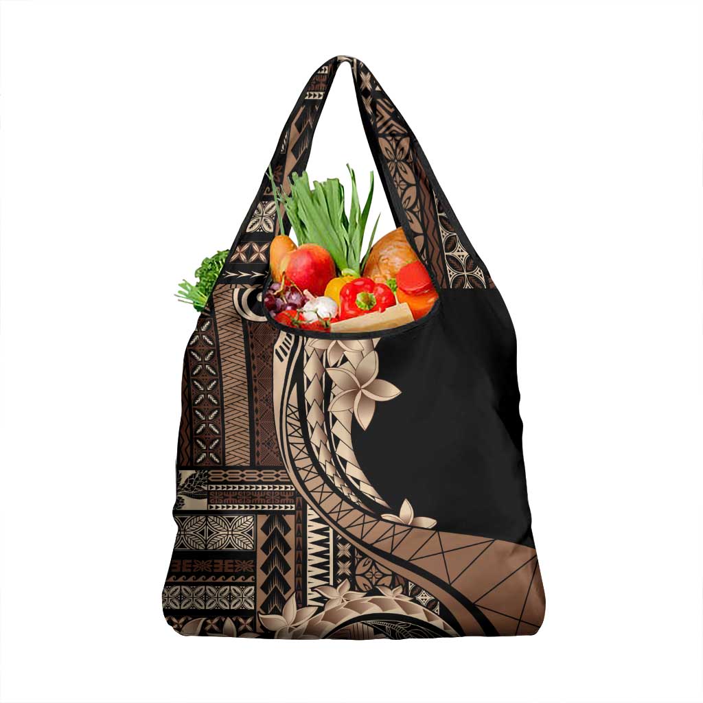 Samoa Siapo Mamanu Grocery Bag Plumeria Black Motifs LT7 1-pack One Size Black - Polynesian Pride