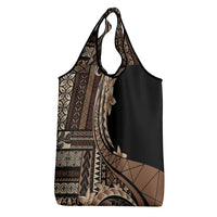 Samoa Siapo Mamanu Grocery Bag Plumeria Black Motifs LT7 - Polynesian Pride