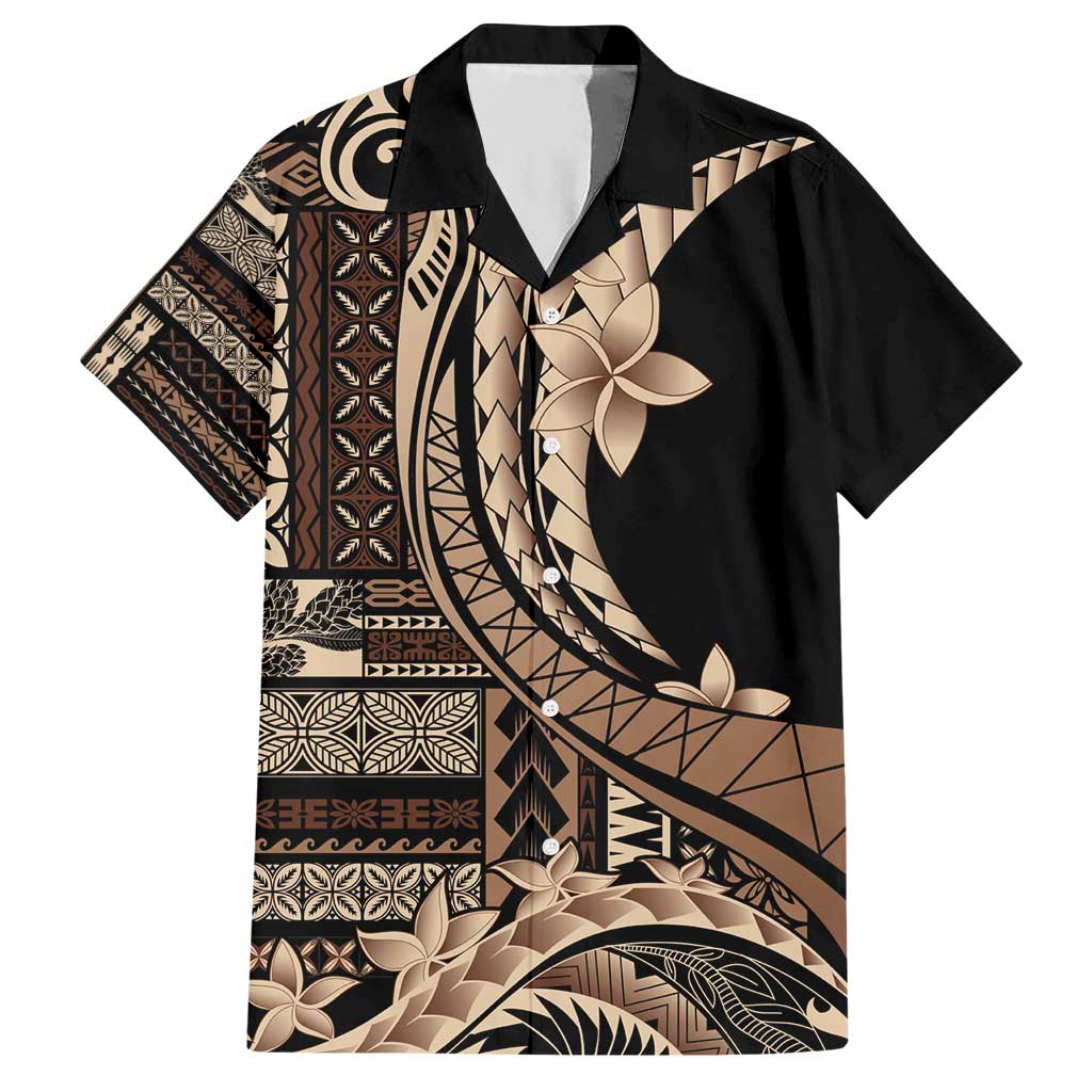 Samoa Siapo Mamanu Hawaiian Shirt Plumeria Black Motifs LT7 Black - Polynesian Pride