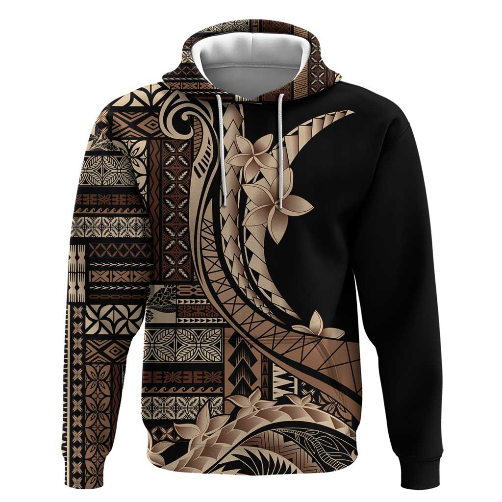 Samoa Siapo Mamanu Hoodie Plumeria Black Motifs LT7 Pullover Hoodie Black - Polynesian Pride