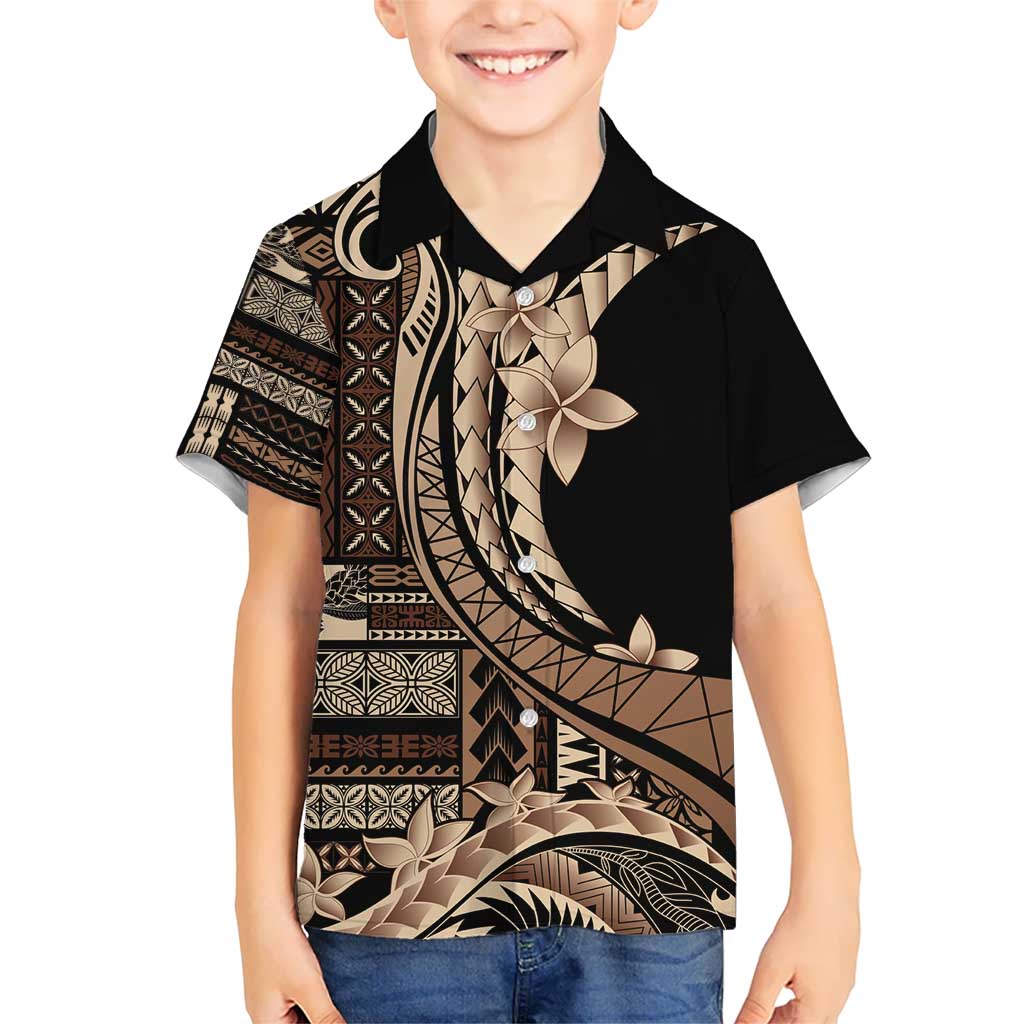 Samoa Siapo Mamanu Kid Hawaiian Shirt Plumeria Black Motifs LT7 Kid Black - Polynesian Pride