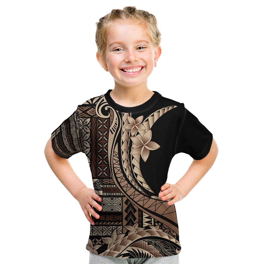 Samoa Siapo Mamanu Kid T Shirt Plumeria Black Motifs LT7 Black - Polynesian Pride