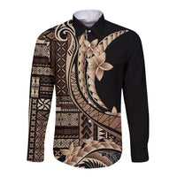 Samoa Siapo Mamanu Long Sleeve Button Shirt Plumeria Black Motifs LT7 Unisex Black - Polynesian Pride