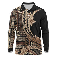 Samoa Siapo Mamanu Long Sleeve Polo Shirt Plumeria Black Motifs LT7 Black - Polynesian Pride