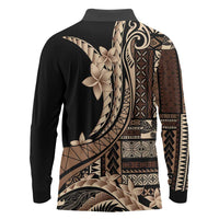 Samoa Siapo Mamanu Long Sleeve Polo Shirt Plumeria Black Motifs LT7 - Polynesian Pride