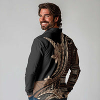 Samoa Siapo Mamanu Long Sleeve Polo Shirt Plumeria Black Motifs LT7 - Polynesian Pride