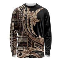 Samoa Siapo Mamanu Long Sleeve Shirt Plumeria Black Motifs LT7 Unisex Black - Polynesian Pride