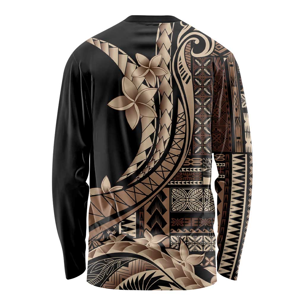 Samoa Siapo Mamanu Long Sleeve Shirt Plumeria Black Motifs LT7 - Polynesian Pride