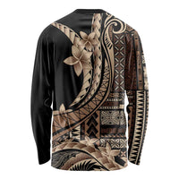 Samoa Siapo Mamanu Long Sleeve Shirt Plumeria Black Motifs LT7 - Polynesian Pride