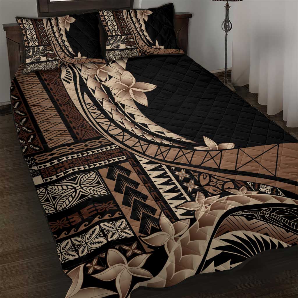 Samoa Siapo Mamanu Quilt Bed Set - Plumeria Black Motifs LT7 Black - Polynesian Pride