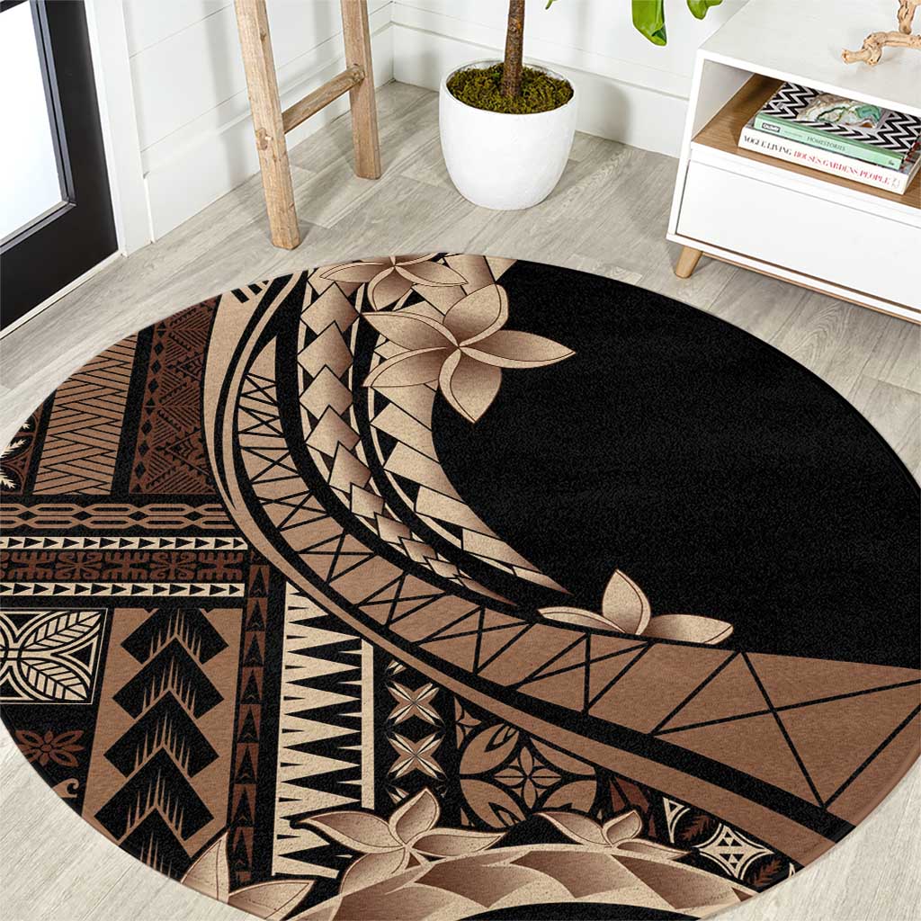 Samoa Siapo Mamanu Round Carpet Plumeria Black Motifs LT7 Black - Polynesian Pride