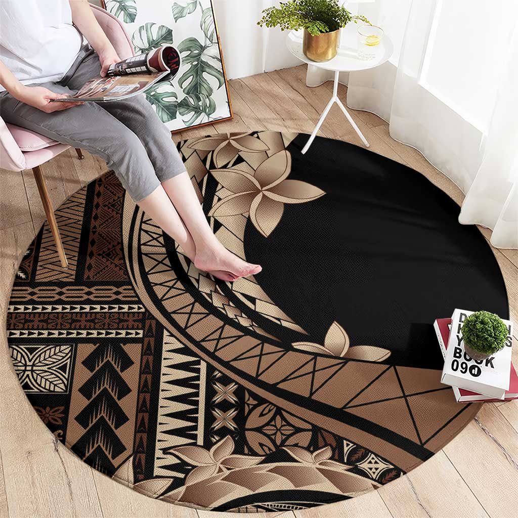 Samoa Siapo Mamanu Round Carpet Plumeria Black Motifs LT7 - Polynesian Pride