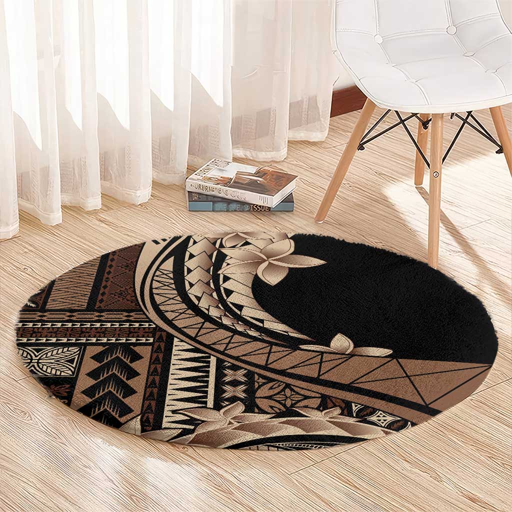 Samoa Siapo Mamanu Round Carpet Plumeria Black Motifs LT7 - Polynesian Pride